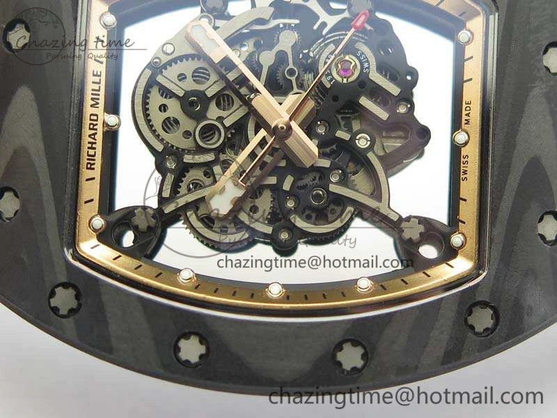 RM055 Forged Carbon Case KVF Best Edition Skeleton Dial Black Crown On Rubber Strap MIYOTA Effortless 9532