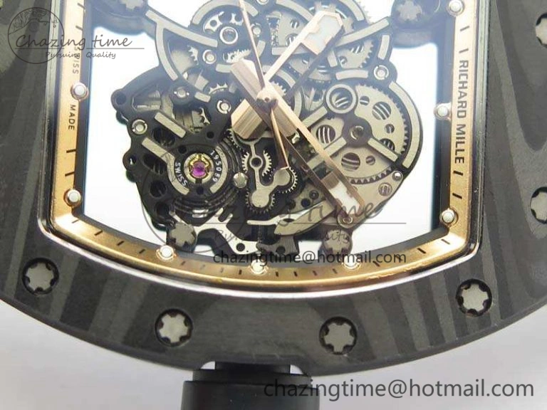 RM055 Forged Carbon Case KVF Best Edition Skeleton Dial Black Crown On Rubber Strap MIYOTA Effortless 9532