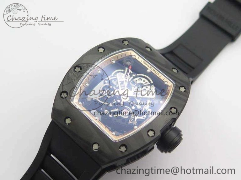 RM055 Forged Carbon Case KVF Best Edition Skeleton Dial Black Crown On Rubber Strap MIYOTA Effortless 9532