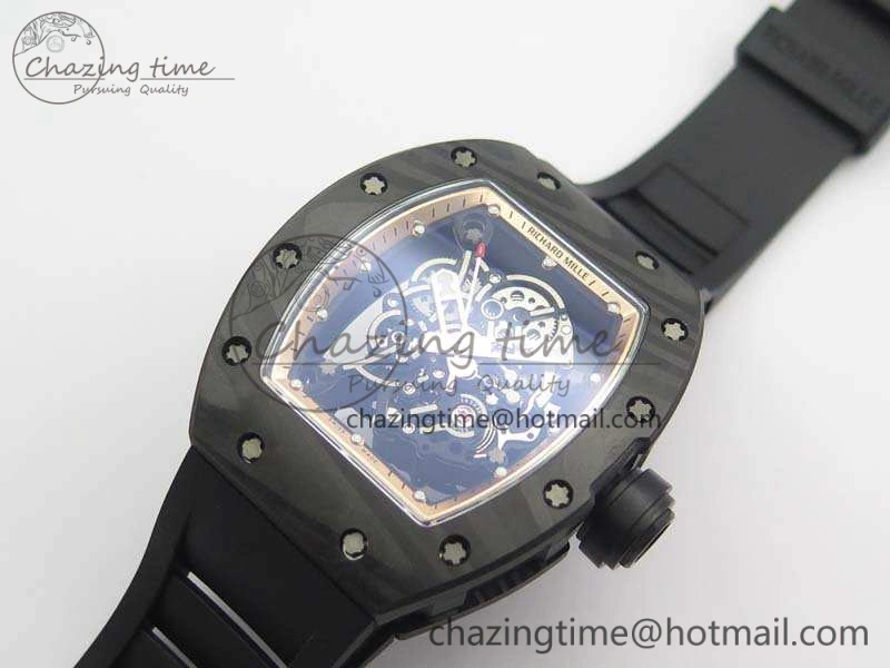 RM055 Forged Carbon Case KVF Best Edition Skeleton Dial Black Crown On Rubber Strap MIYOTA Effortless 9532