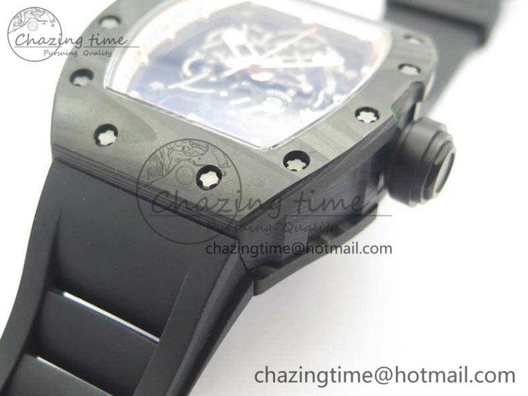 RM055 Forged Carbon Case KVF Best Edition Skeleton Dial Black Crown On Rubber Strap MIYOTA Effortless 9532
