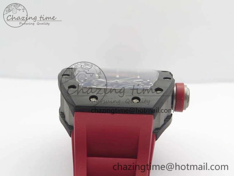 RM055 Forged Carbon Case KVF Best Edition Skeleton Dial Red Crown On Rubber Strap MIYOTA Unique 9533