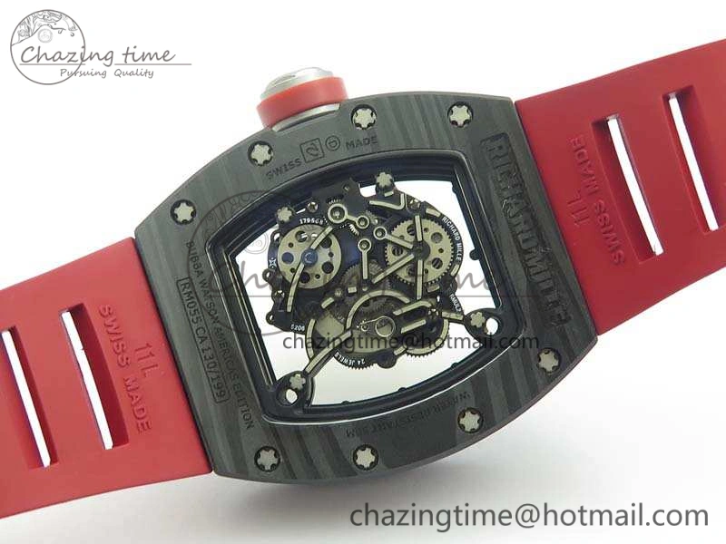 RM055 Forged Carbon Case KVF Best Edition Skeleton Dial Red Crown On Rubber Strap MIYOTA Unique 9533