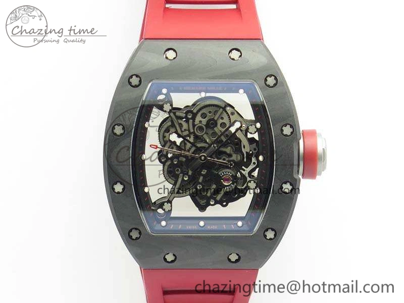 RM055 Forged Carbon Case KVF Best Edition Skeleton Dial Red Crown On Rubber Strap MIYOTA Unique 9533
