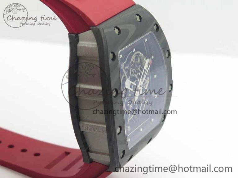 RM055 Forged Carbon Case KVF Best Edition Skeleton Dial Red Crown On Rubber Strap MIYOTA Unique 9533