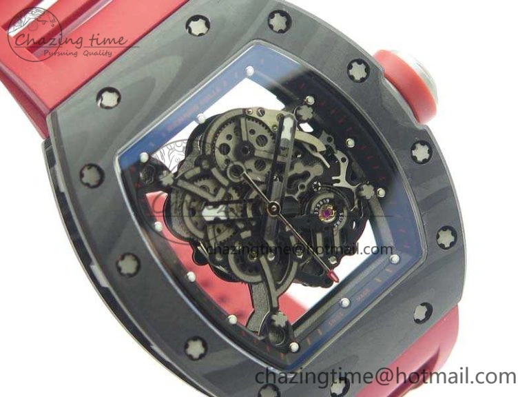 RM055 Forged Carbon Case KVF Best Edition Skeleton Dial Red Crown On Rubber Strap MIYOTA Unique 9533