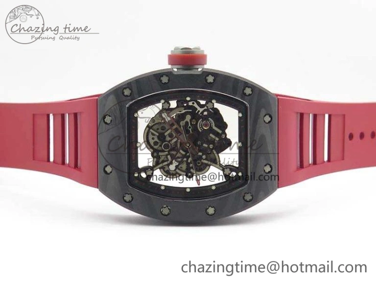 RM055 Forged Carbon Case KVF Best Edition Skeleton Dial Red Crown On Rubber Strap MIYOTA Unique 9533