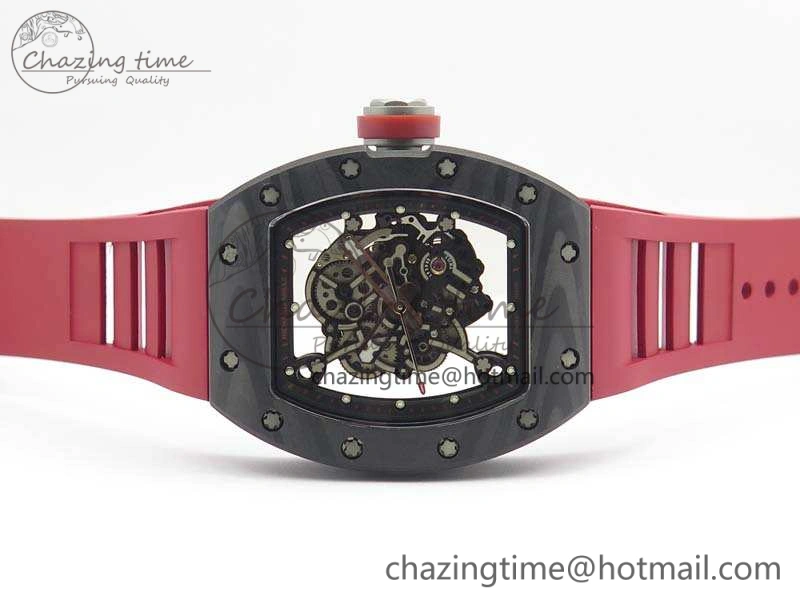 RM055 Forged Carbon Case KVF Best Edition Skeleton Dial Red Crown On Rubber Strap MIYOTA Unique 9533