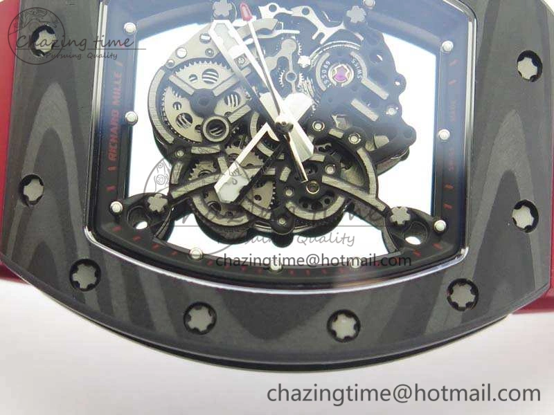 RM055 Forged Carbon Case KVF Best Edition Skeleton Dial Red Crown On Rubber Strap MIYOTA Unique 9533