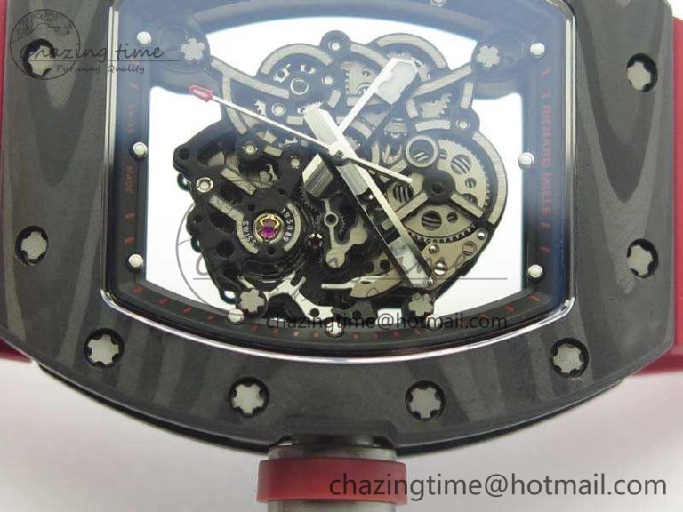 RM055 Forged Carbon Case KVF Best Edition Skeleton Dial Red Crown On Rubber Strap MIYOTA Unique 9533