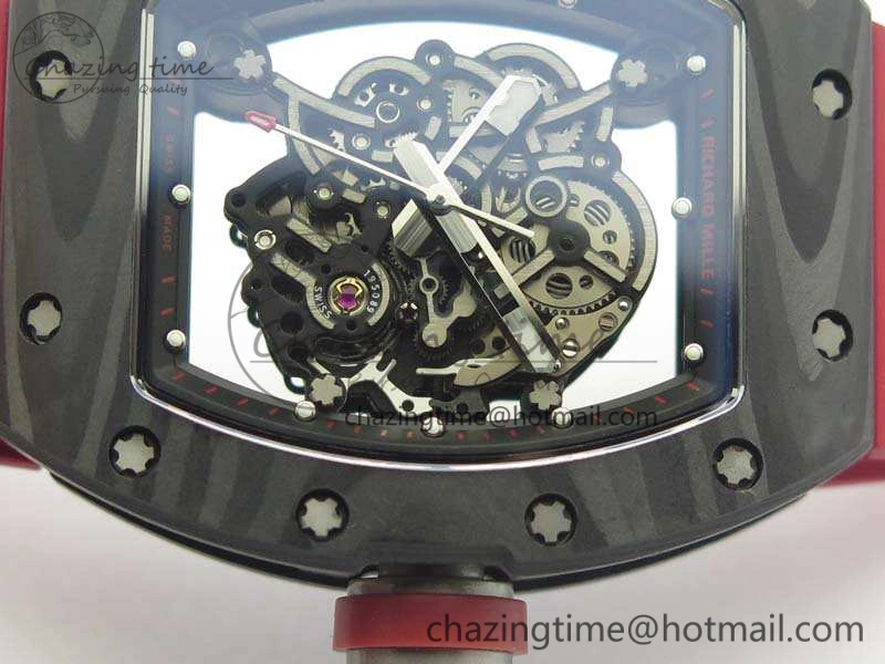 RM055 Forged Carbon Case KVF Best Edition Skeleton Dial Red Crown On Rubber Strap MIYOTA Unique 9533