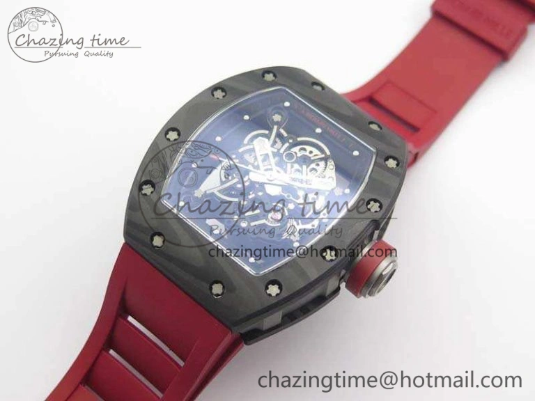 RM055 Forged Carbon Case KVF Best Edition Skeleton Dial Red Crown On Rubber Strap MIYOTA Unique 9533