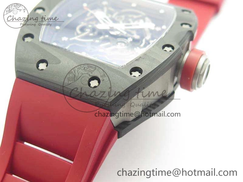 RM055 Forged Carbon Case KVF Best Edition Skeleton Dial Red Crown On Rubber Strap MIYOTA Unique 9533