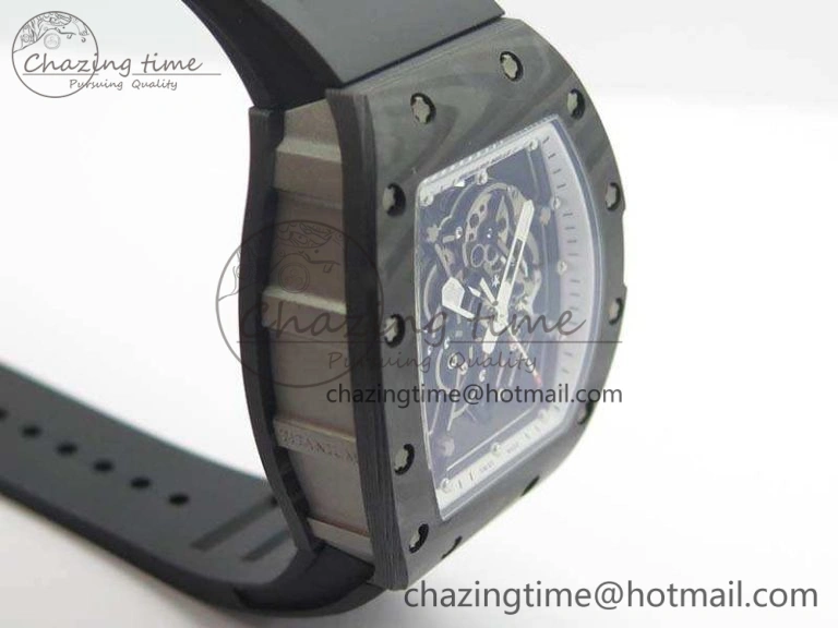 OnTrend RM055 Forged Carbon Case KVF Best Edition Skeleton Dial White Inner Bezel On Rubber Strap MIYOTA 9541