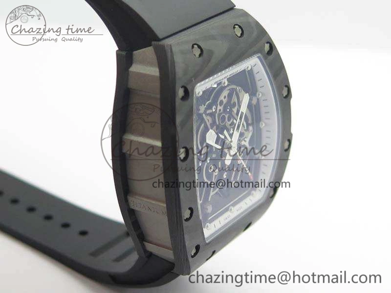 OnTrend RM055 Forged Carbon Case KVF Best Edition Skeleton Dial White Inner Bezel On Rubber Strap MIYOTA 9541