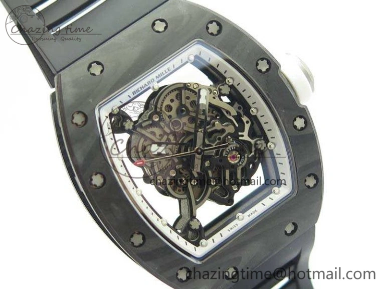 OnTrend RM055 Forged Carbon Case KVF Best Edition Skeleton Dial White Inner Bezel On Rubber Strap MIYOTA 9541