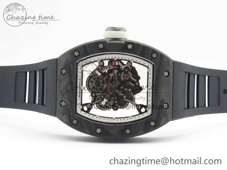 OnTrend RM055 Forged Carbon Case KVF Best Edition Skeleton Dial White Inner Bezel On Rubber Strap MIYOTA 9541