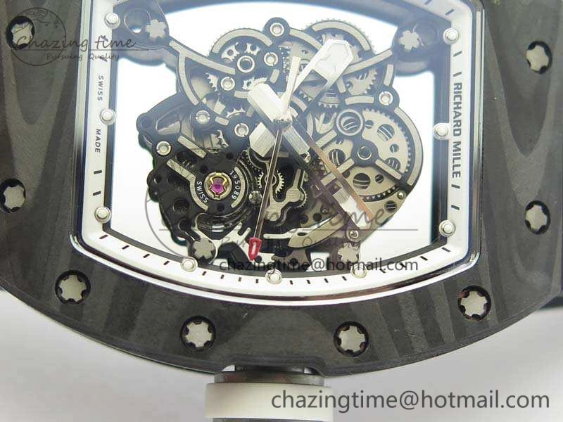 OnTrend RM055 Forged Carbon Case KVF Best Edition Skeleton Dial White Inner Bezel On Rubber Strap MIYOTA 9541