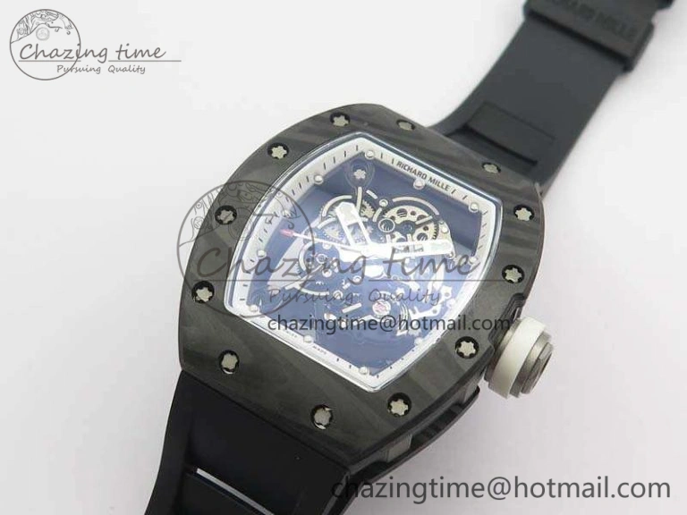 OnTrend RM055 Forged Carbon Case KVF Best Edition Skeleton Dial White Inner Bezel On Rubber Strap MIYOTA 9541
