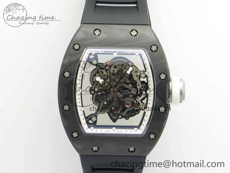 OnTrend RM055 Forged Carbon Case KVF Best Edition Skeleton Dial White Inner Bezel On Rubber Strap MIYOTA 9541
