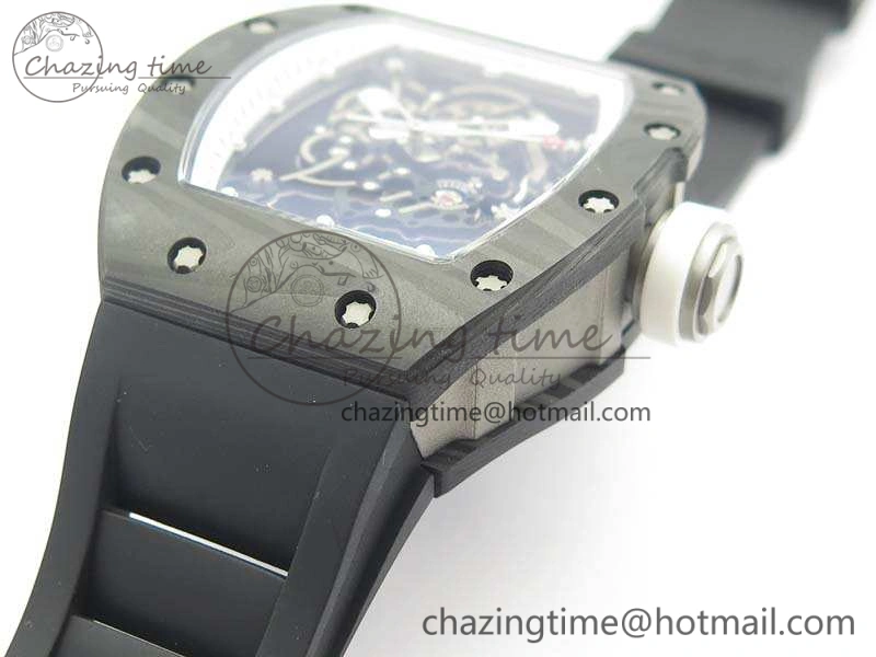 OnTrend RM055 Forged Carbon Case KVF Best Edition Skeleton Dial White Inner Bezel On Rubber Strap MIYOTA 9541
