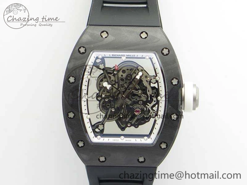 OnTrend RM055 Forged Carbon Case KVF Best Edition Skeleton Dial White Inner Bezel On Rubber Strap MIYOTA 9541
