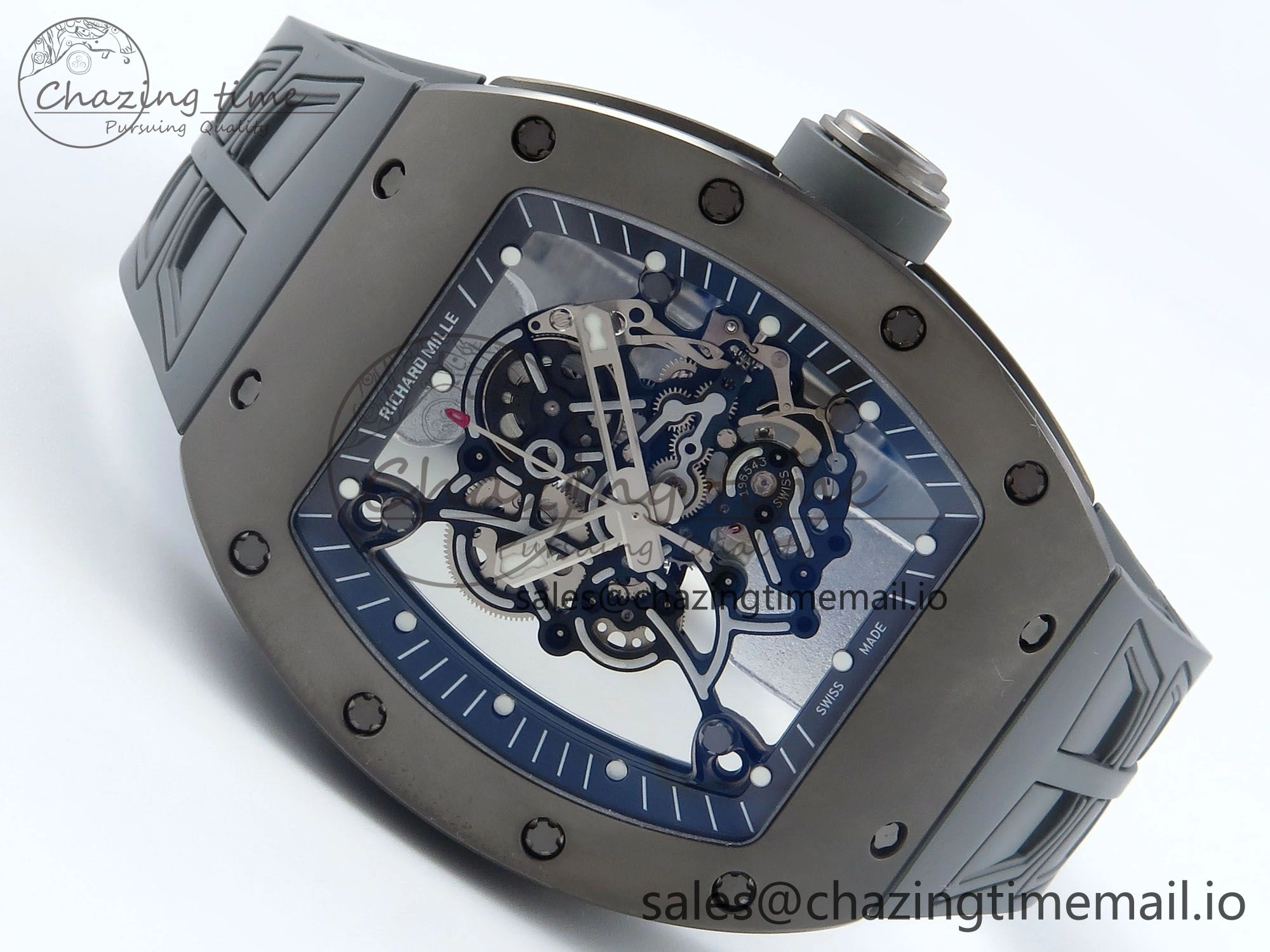 Sleek RM055 Gray Ceramic ZF 1:1 Best Edition on Gray Shark Rubber Strap RMUL2 Super Clone 9185