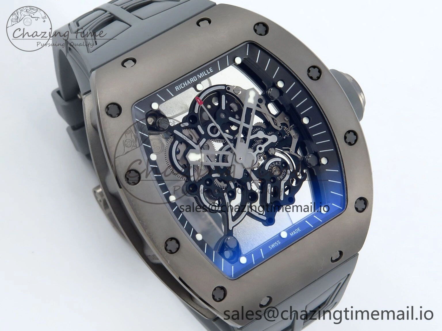 Sleek RM055 Gray Ceramic ZF 1:1 Best Edition on Gray Shark Rubber Strap RMUL2 Super Clone 9185