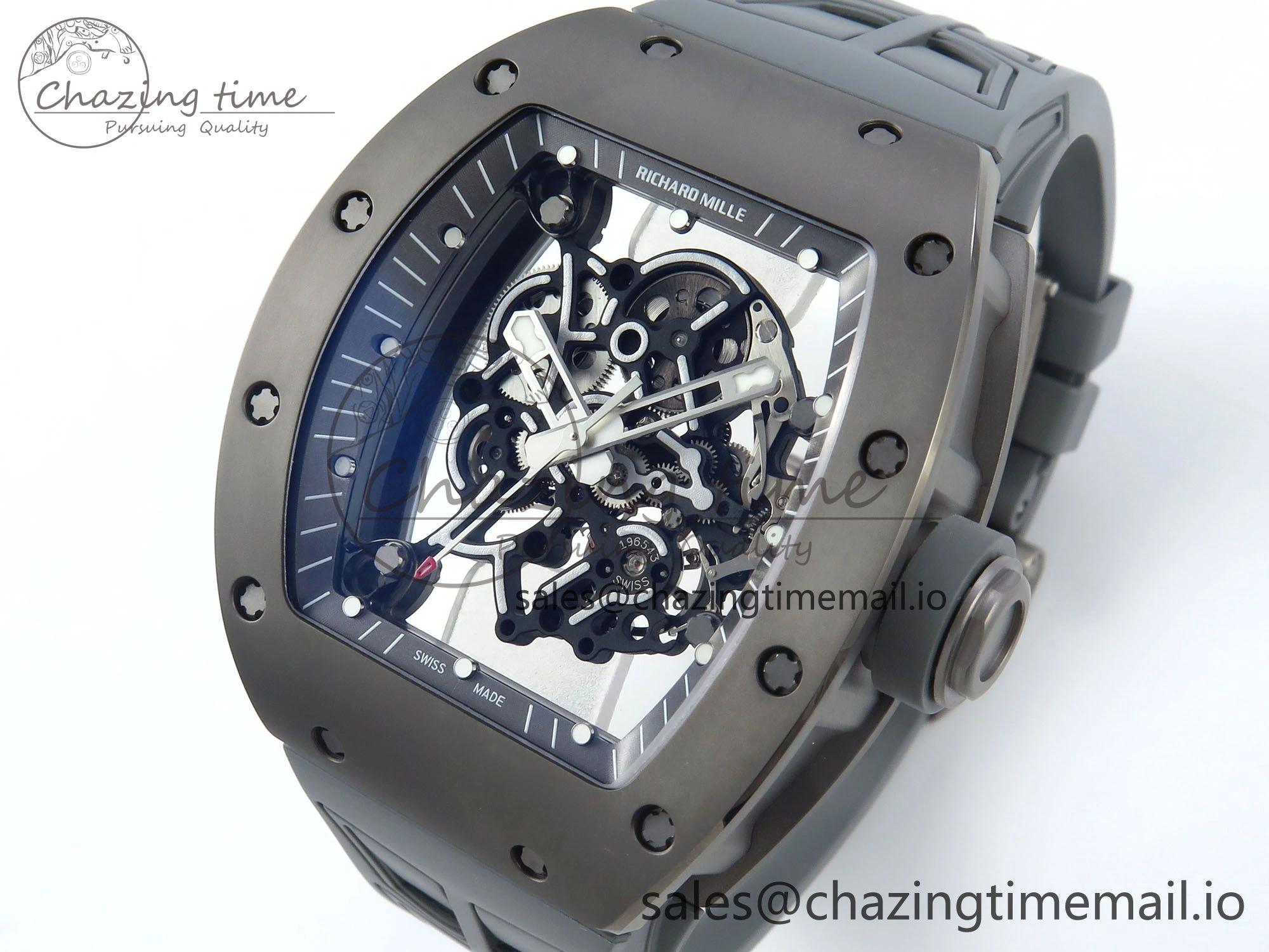 Sleek RM055 Gray Ceramic ZF 1:1 Best Edition on Gray Shark Rubber Strap RMUL2 Super Clone 9185