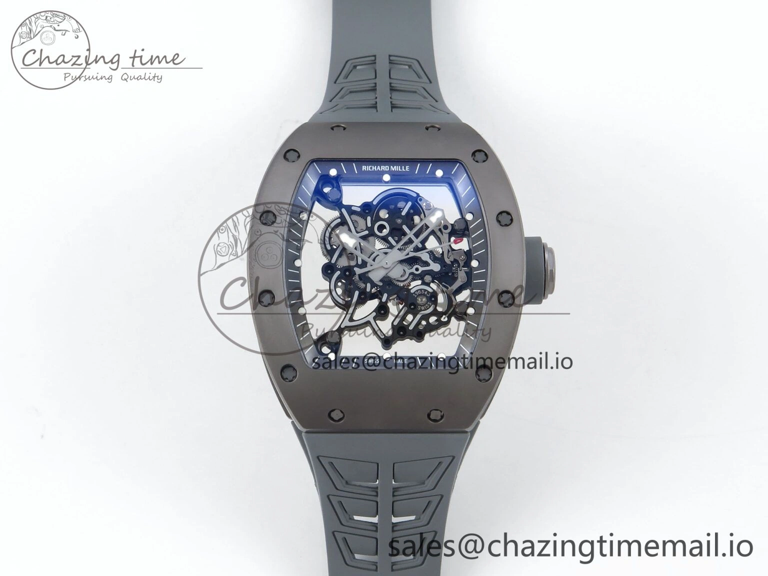 Sleek RM055 Gray Ceramic ZF 1:1 Best Edition on Gray Shark Rubber Strap RMUL2 Super Clone 9185
