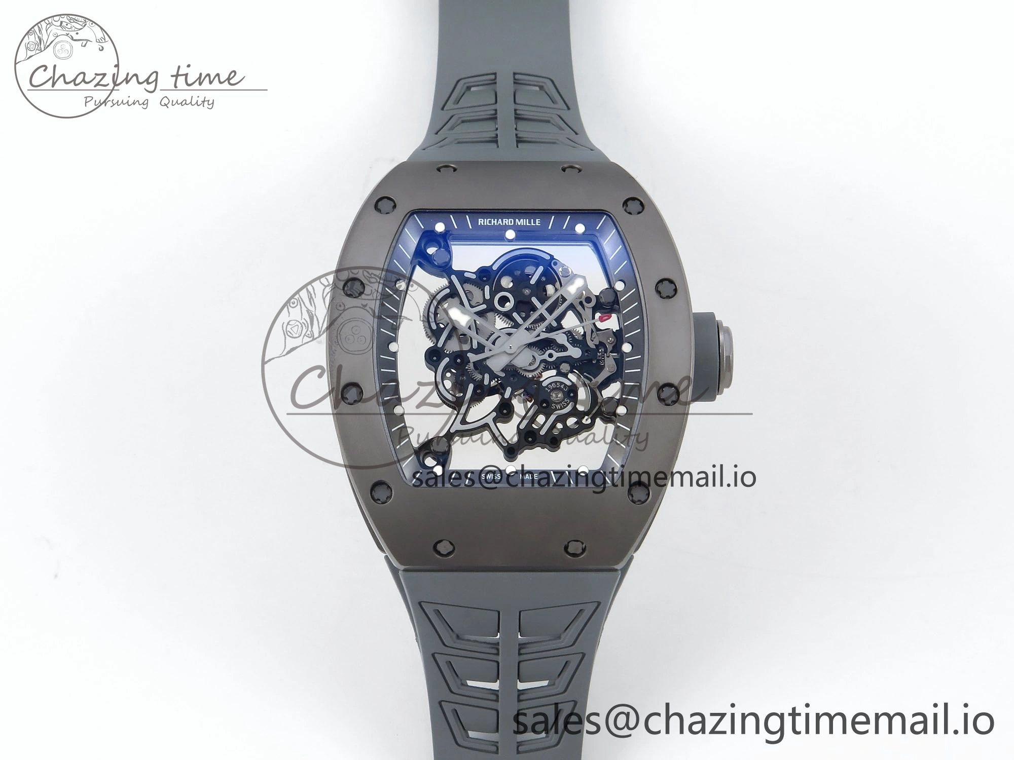 Sleek RM055 Gray Ceramic ZF 1:1 Best Edition on Gray Shark Rubber Strap RMUL2 Super Clone 9185