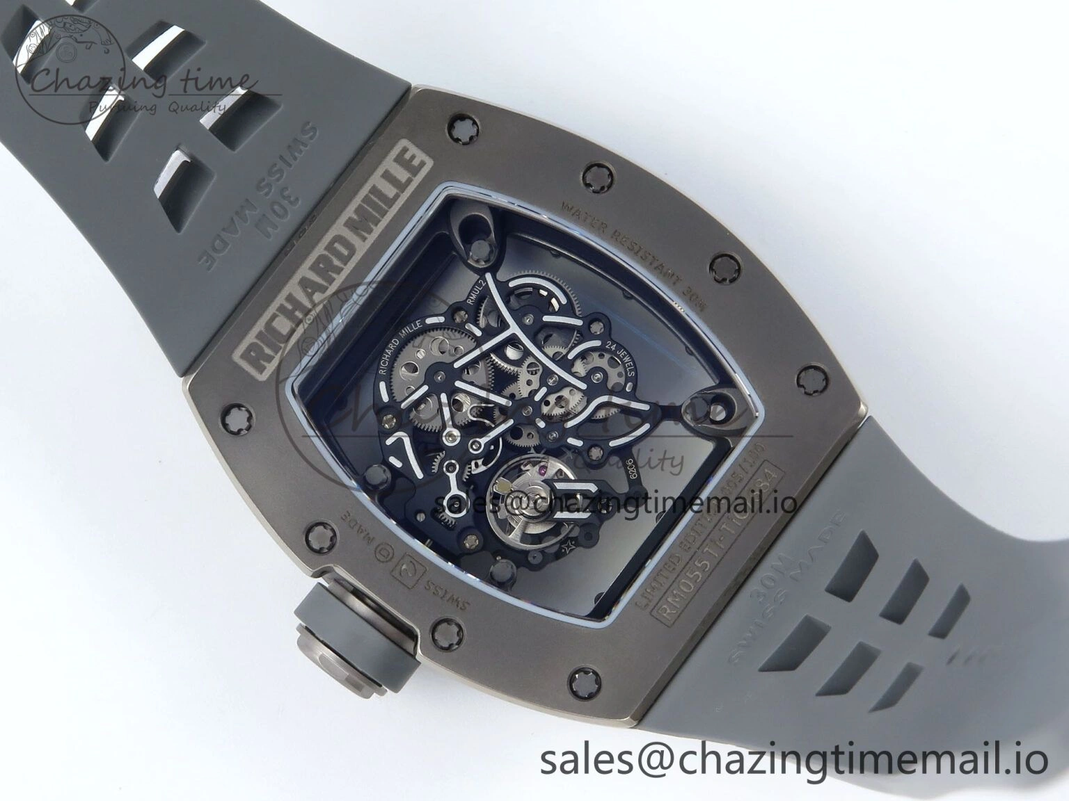Sleek RM055 Gray Ceramic ZF 1:1 Best Edition on Gray Shark Rubber Strap RMUL2 Super Clone 9185