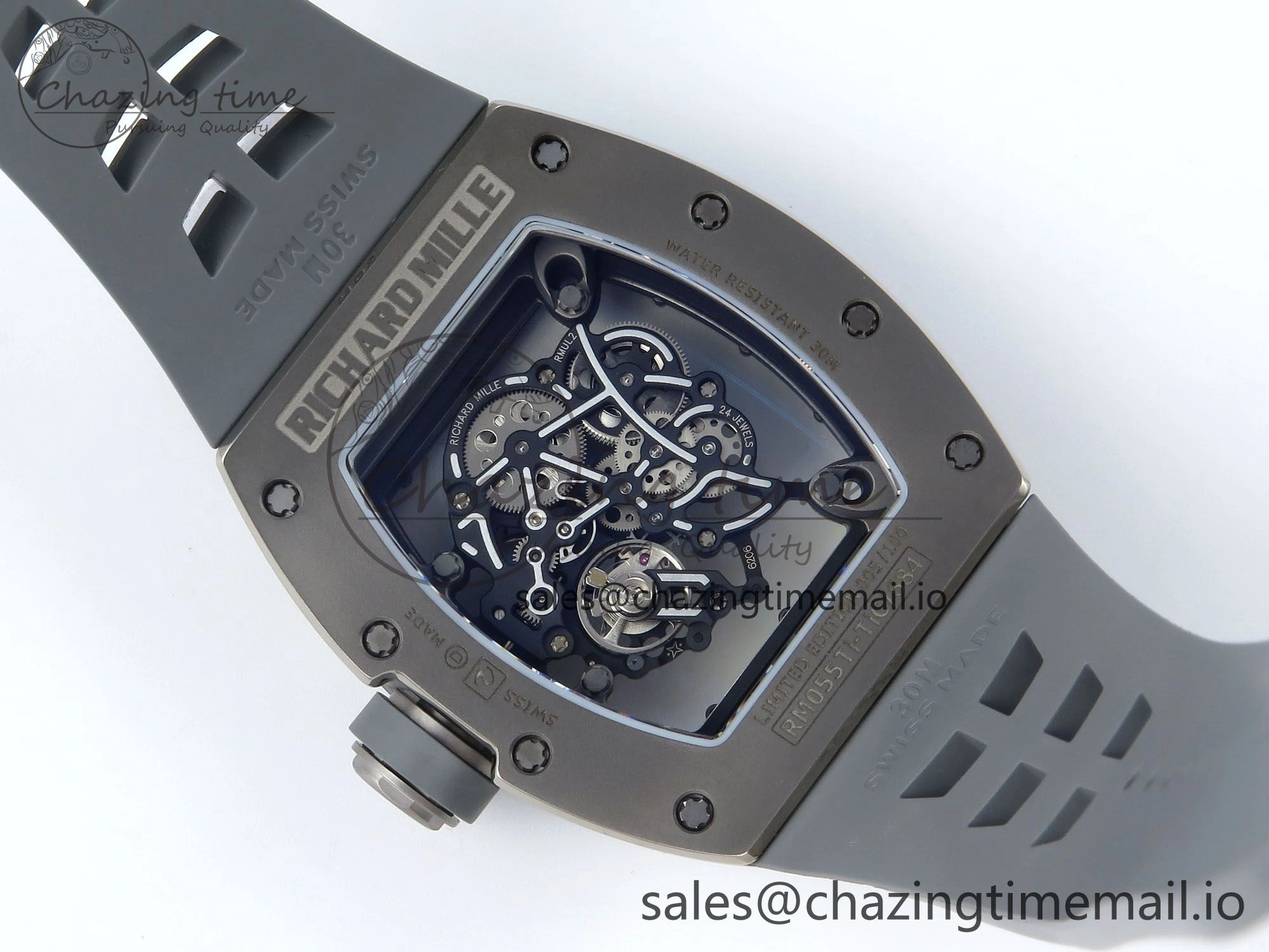Sleek RM055 Gray Ceramic ZF 1:1 Best Edition on Gray Shark Rubber Strap RMUL2 Super Clone 9185