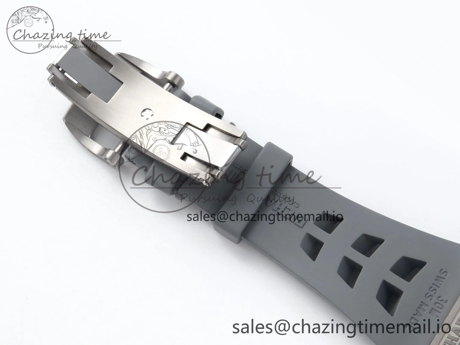 Sleek RM055 Gray Ceramic ZF 1:1 Best Edition on Gray Shark Rubber Strap RMUL2 Super Clone 9185