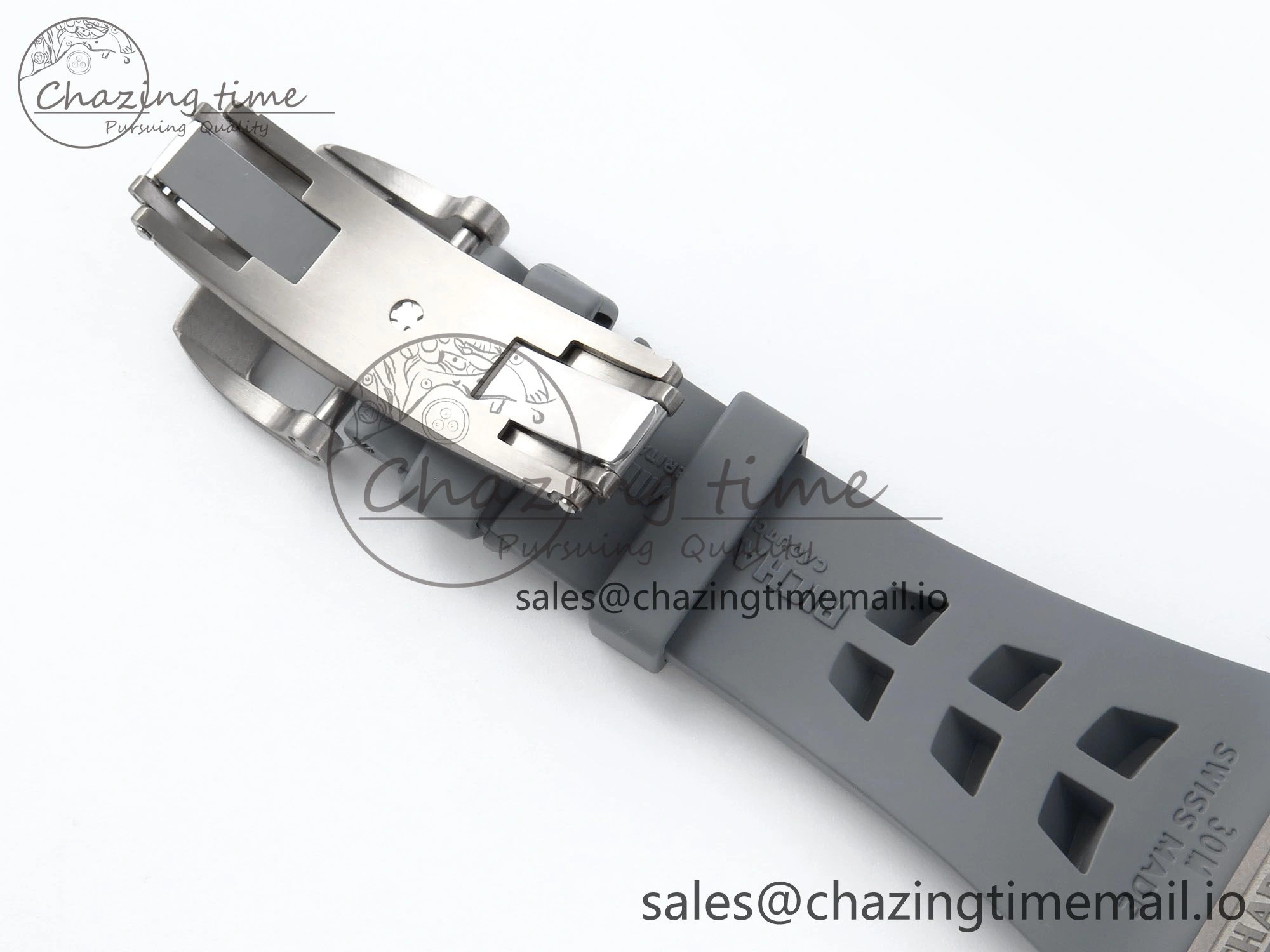 Sleek RM055 Gray Ceramic ZF 1:1 Best Edition on Gray Shark Rubber Strap RMUL2 Super Clone 9185
