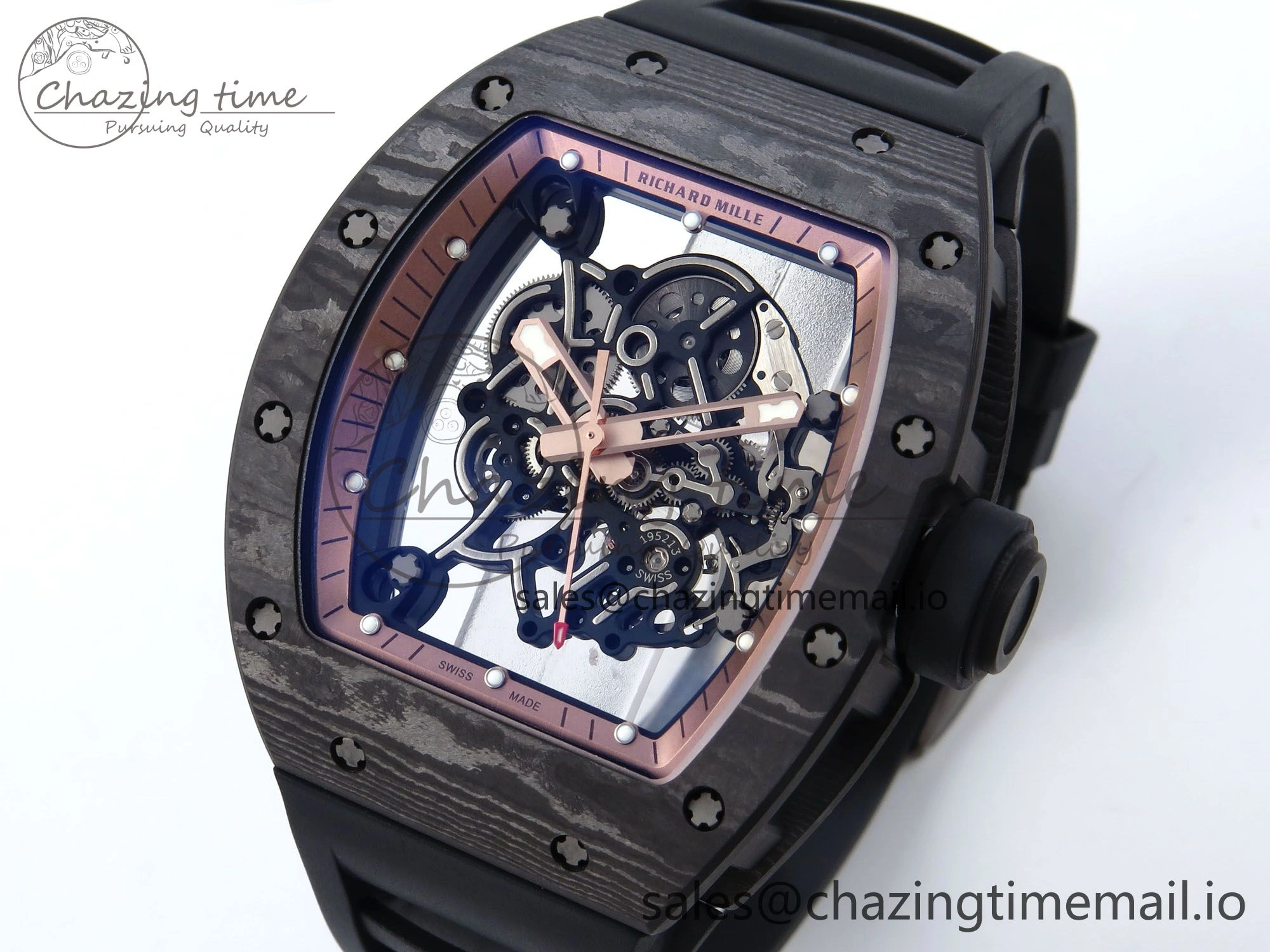RM055 NTPT APSF 1:1 Best Edition RG Bezel Black Crown on Rubber Strap RMUL2 Super Clone FastDry 9232