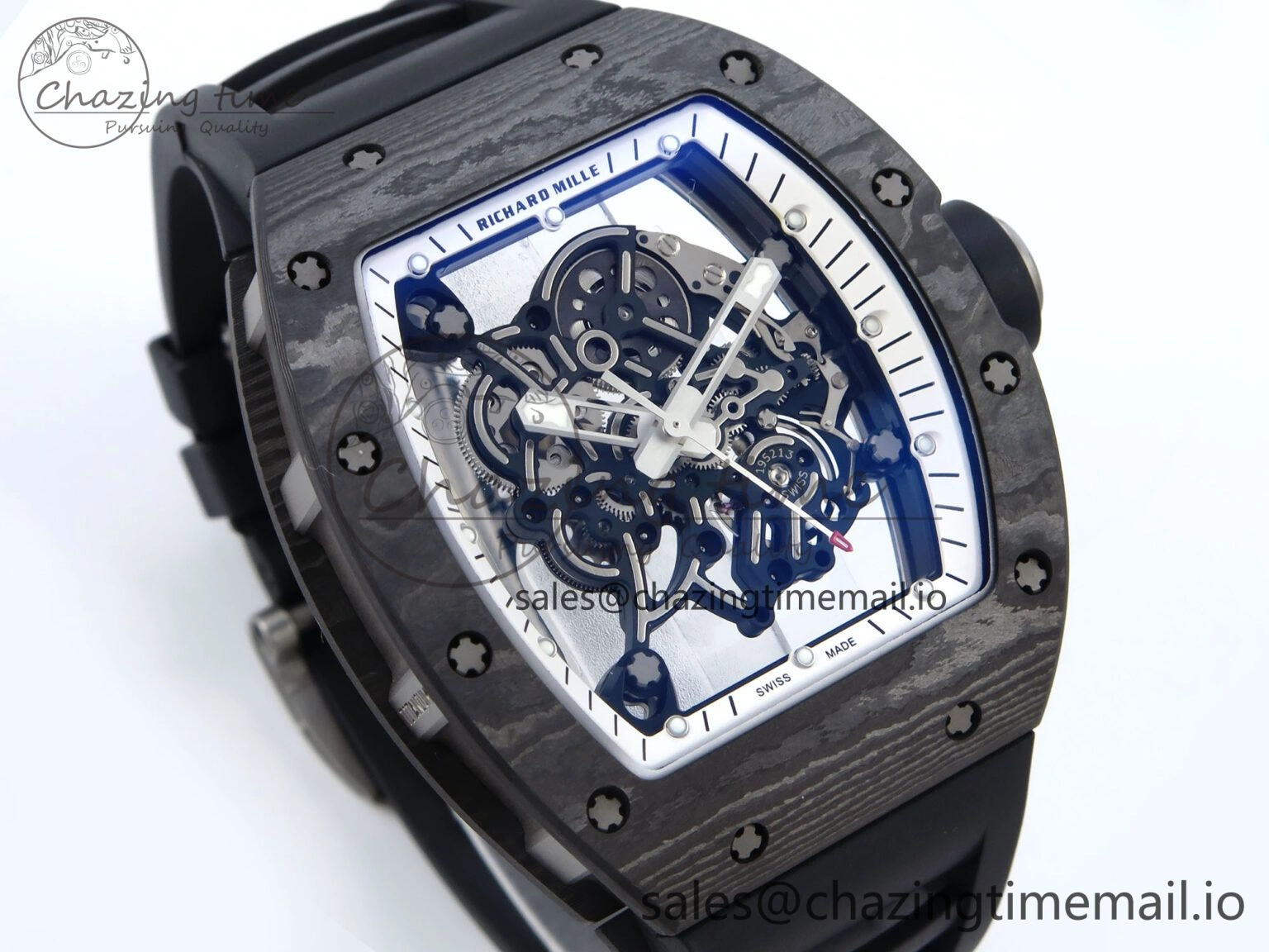 Colorful RM055 NTPT APSF 1:1 Best Edition White Bezel Black Crown on Rubber Strap RMUL2 Super Clone 9239