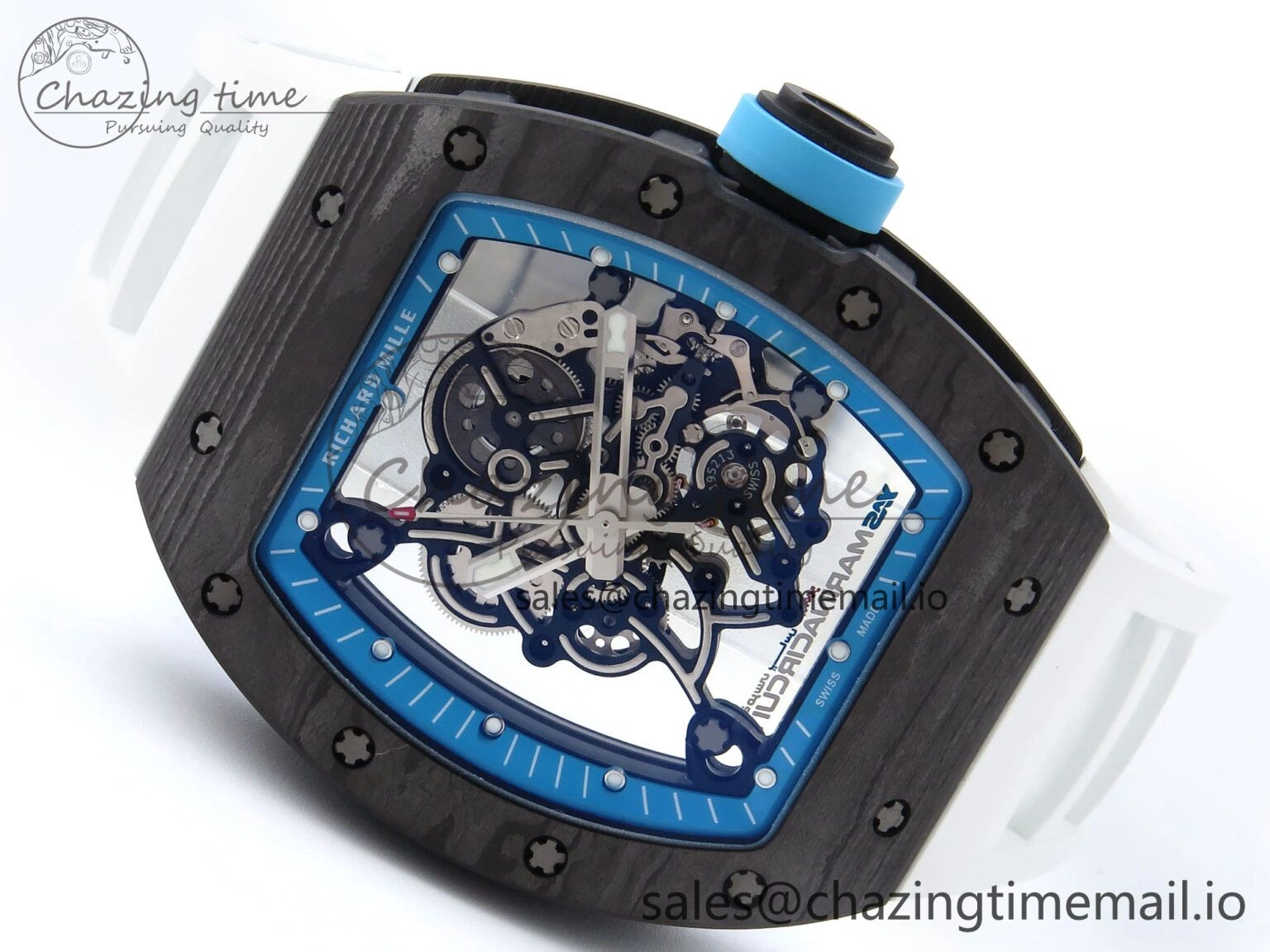 RM055 NTPT APSF 1:1 Best Edition White Bezel Blue Crown on Rubber Strap RMUL2 Super Clone TravelReady 9236