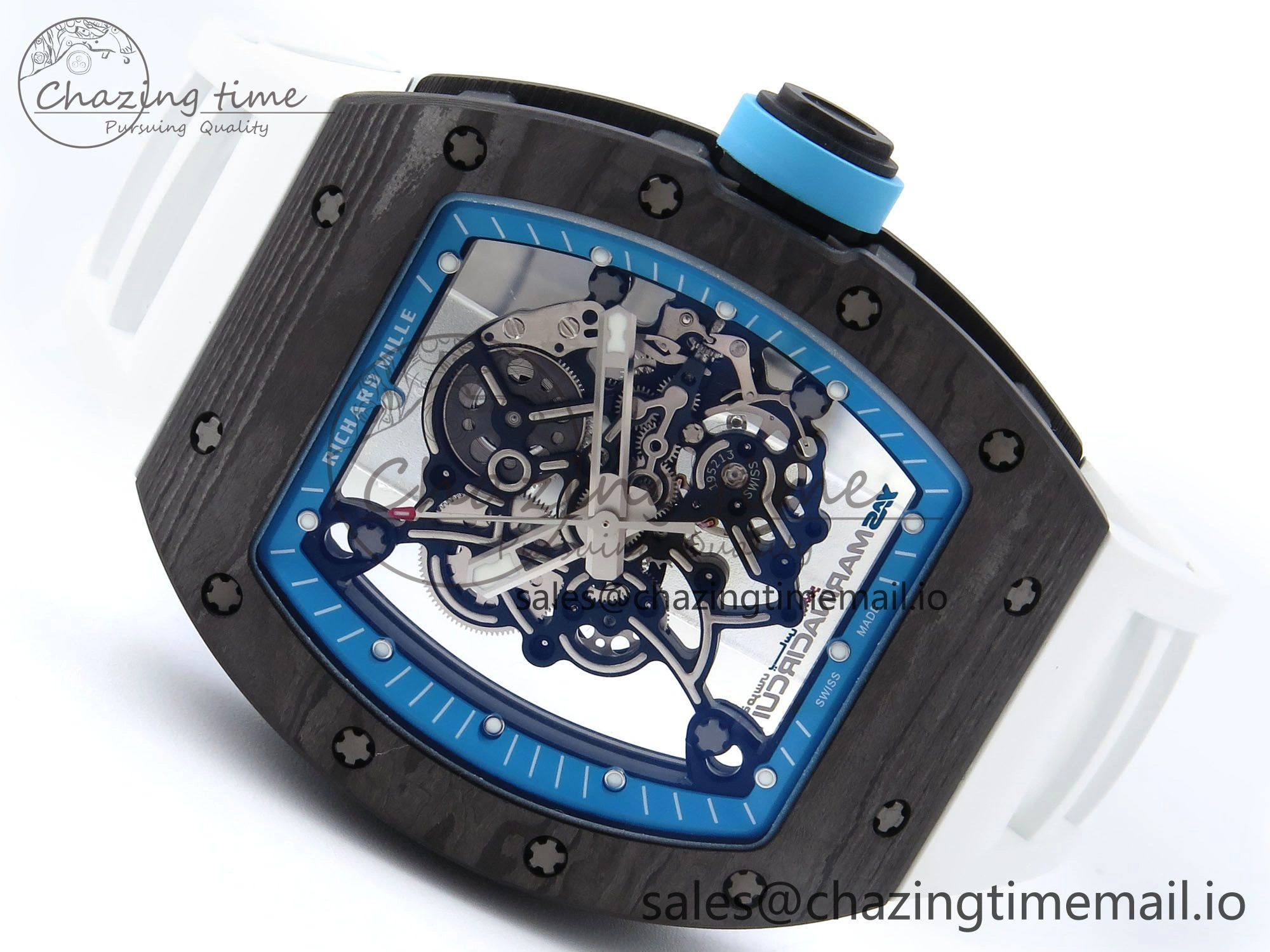 RM055 NTPT APSF 1:1 Best Edition White Bezel Blue Crown on Rubber Strap RMUL2 Super Clone TravelReady 9236