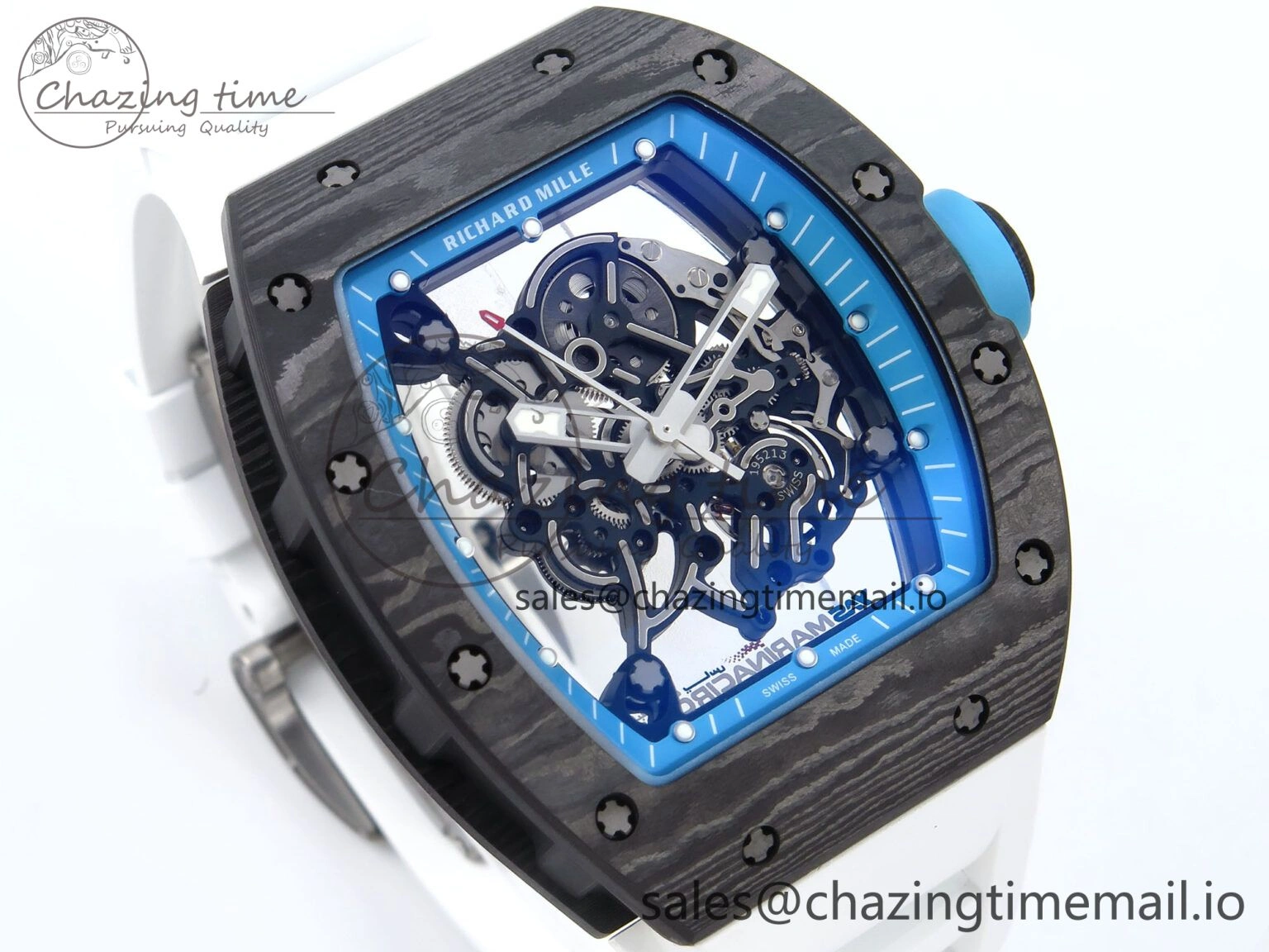 RM055 NTPT APSF 1:1 Best Edition White Bezel Blue Crown on Rubber Strap RMUL2 Super Clone TravelReady 9236