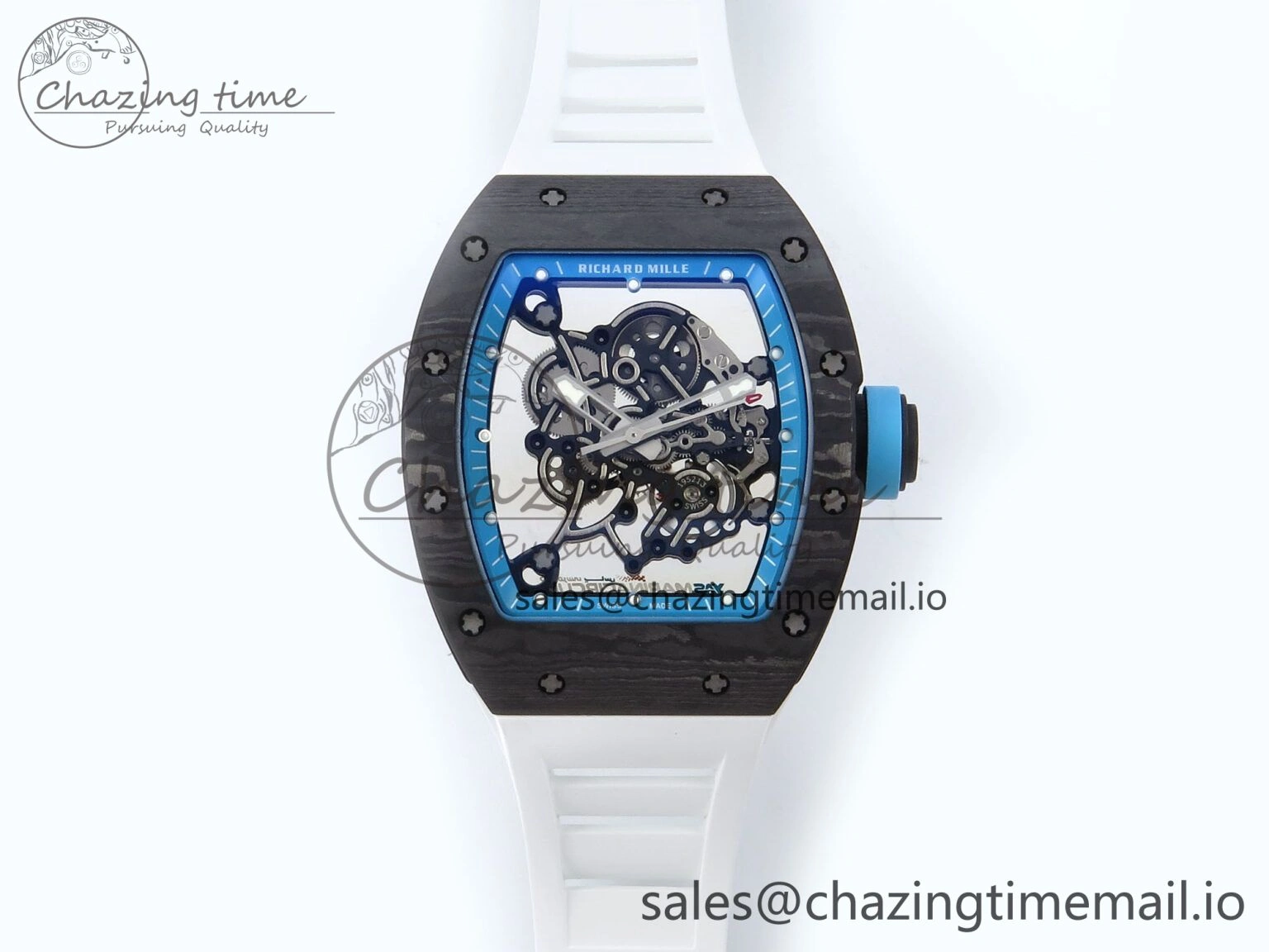 RM055 NTPT APSF 1:1 Best Edition White Bezel Blue Crown on Rubber Strap RMUL2 Super Clone TravelReady 9236
