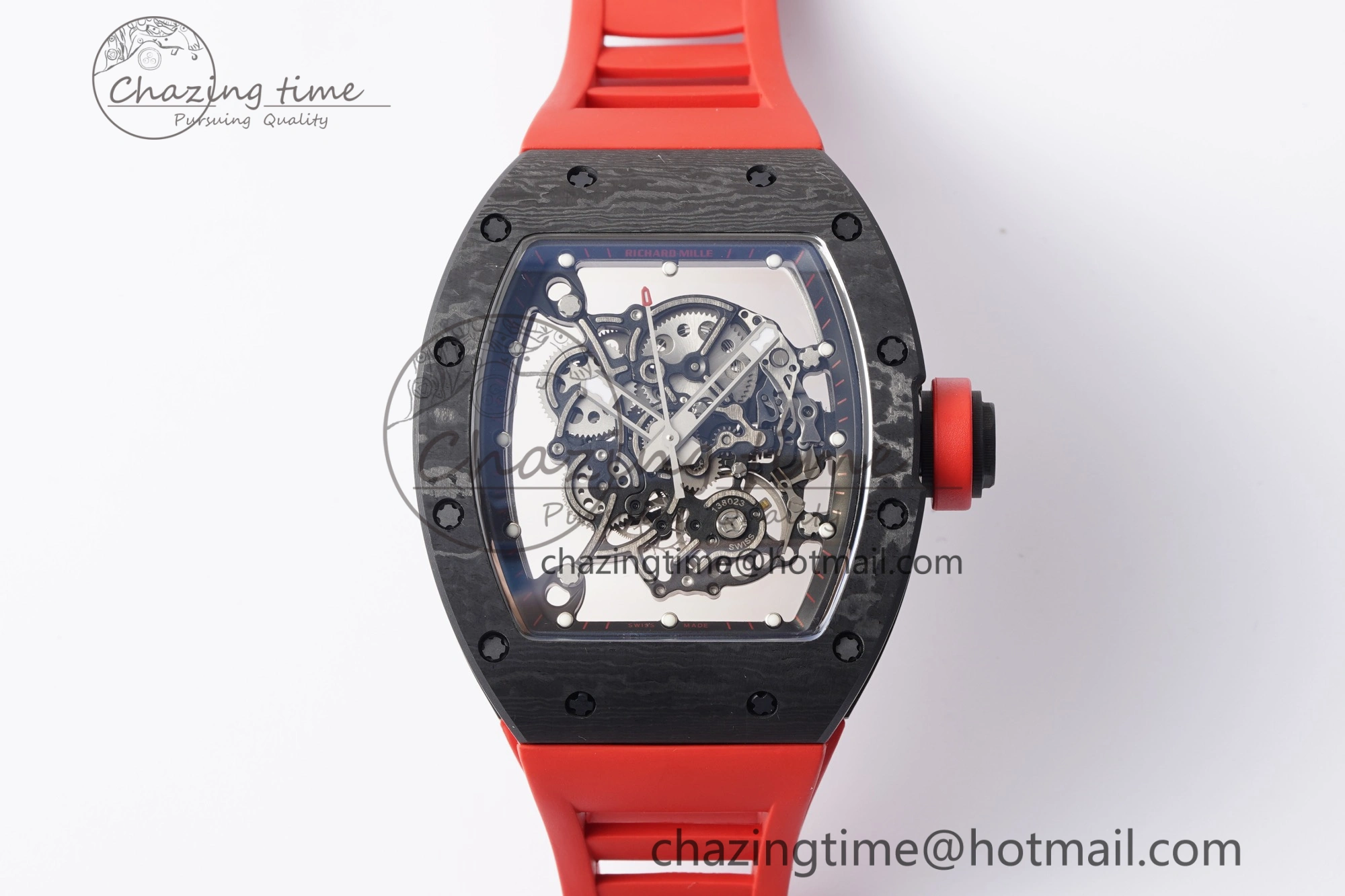 Thermal RM055 NTPT BBR Best Edition Skeleton Black Dial on Red Rubber Strap Clone RMUL2 V 9359