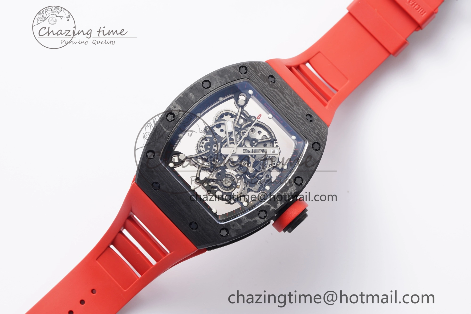 Thermal RM055 NTPT BBR Best Edition Skeleton Black Dial on Red Rubber Strap Clone RMUL2 V 9359