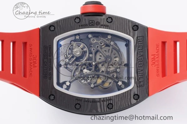 Thermal RM055 NTPT BBR Best Edition Skeleton Black Dial on Red Rubber Strap Clone RMUL2 V 9359