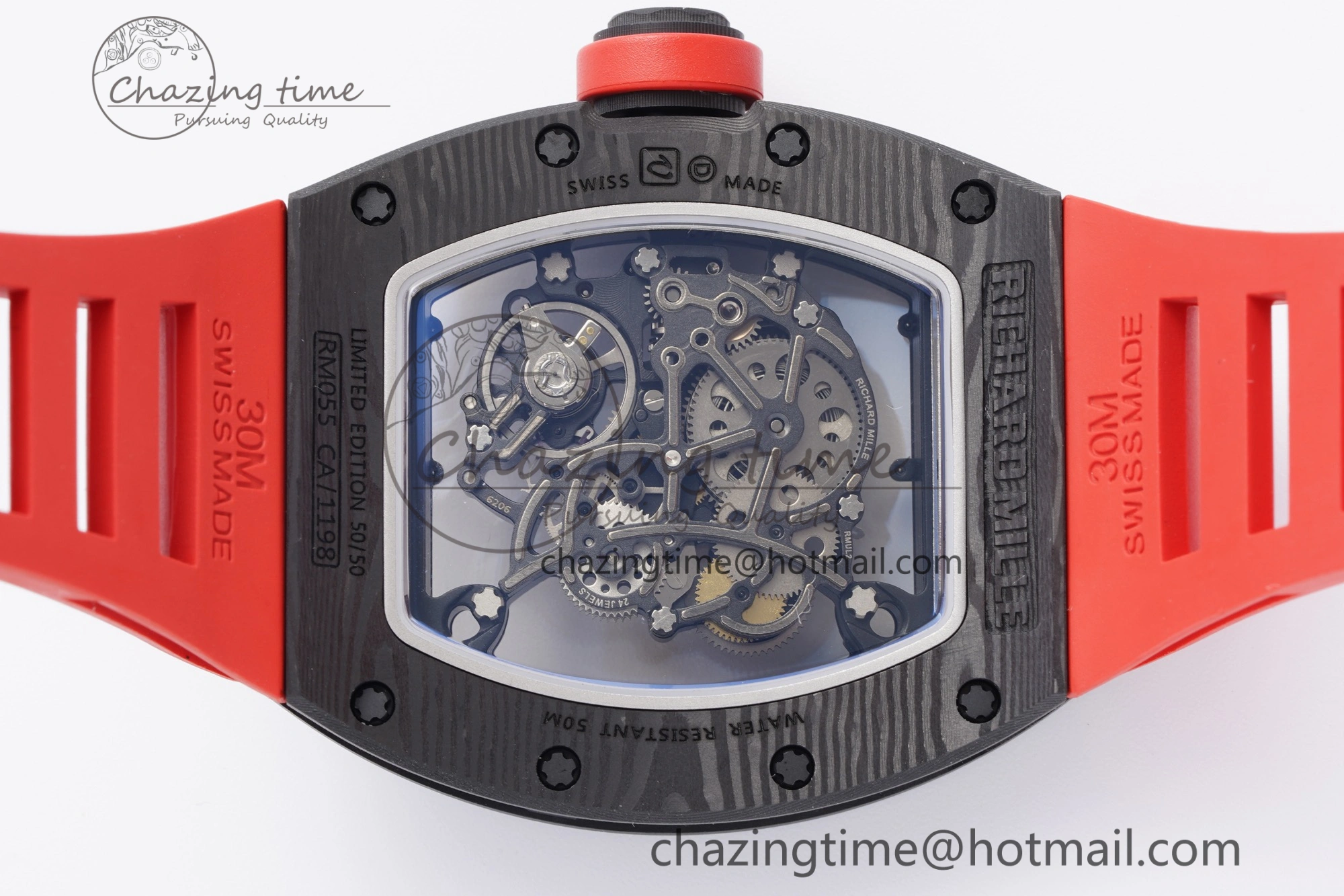 Thermal RM055 NTPT BBR Best Edition Skeleton Black Dial on Red Rubber Strap Clone RMUL2 V 9359
