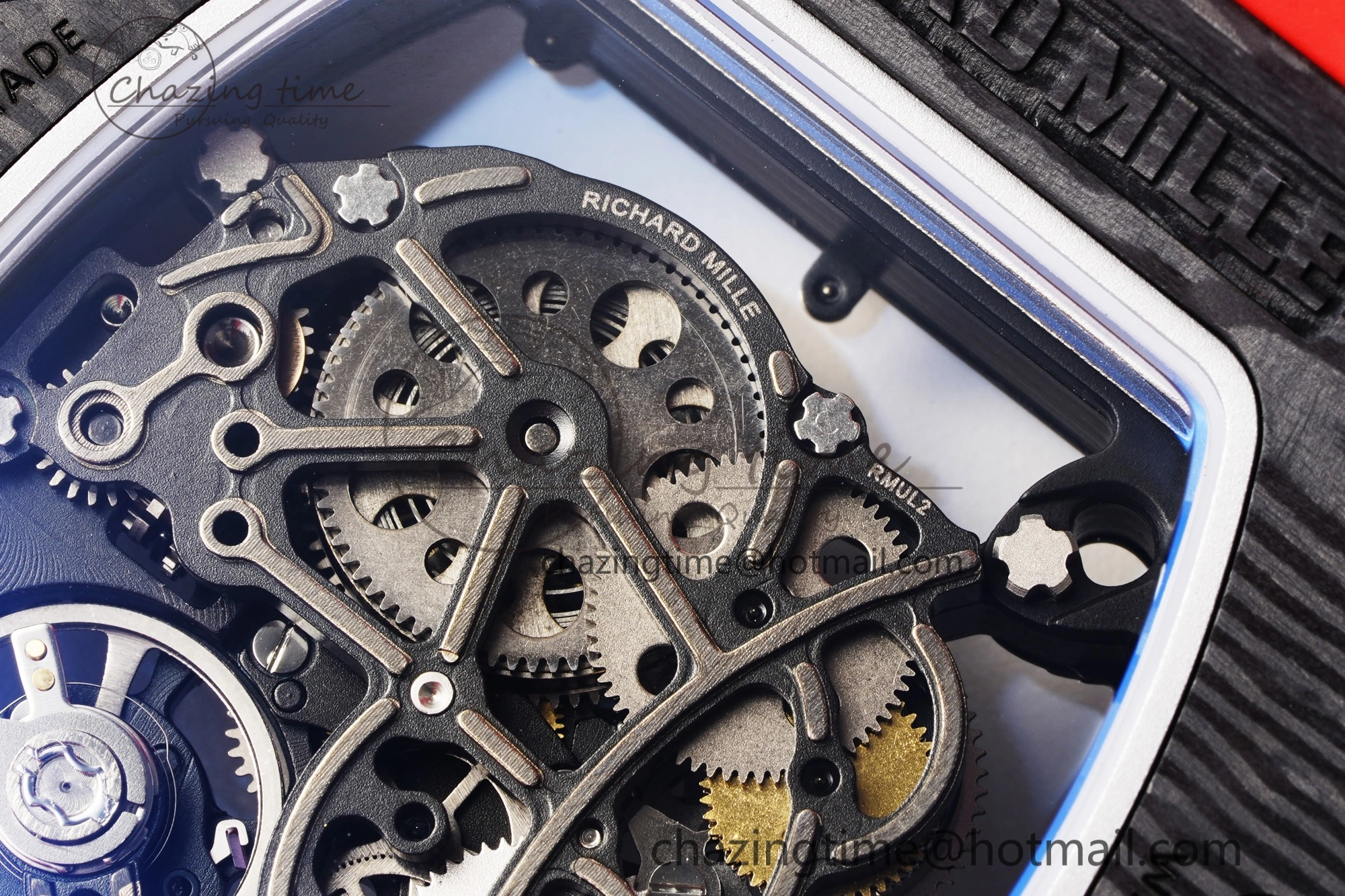 Thermal RM055 NTPT BBR Best Edition Skeleton Black Dial on Red Rubber Strap Clone RMUL2 V 9359