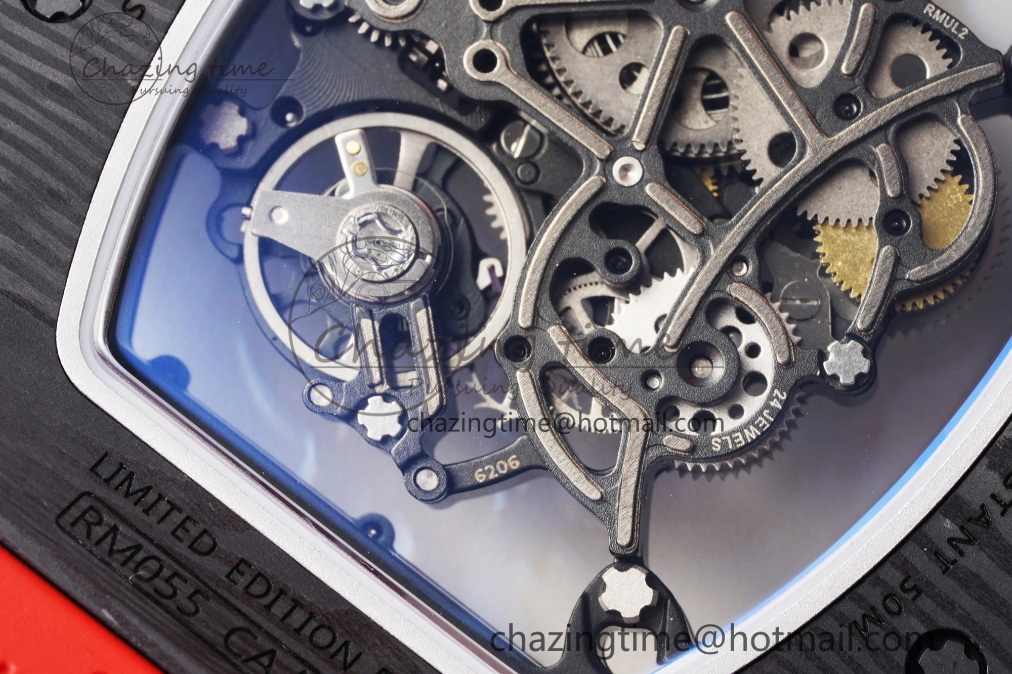 Thermal RM055 NTPT BBR Best Edition Skeleton Black Dial on Red Rubber Strap Clone RMUL2 V 9359
