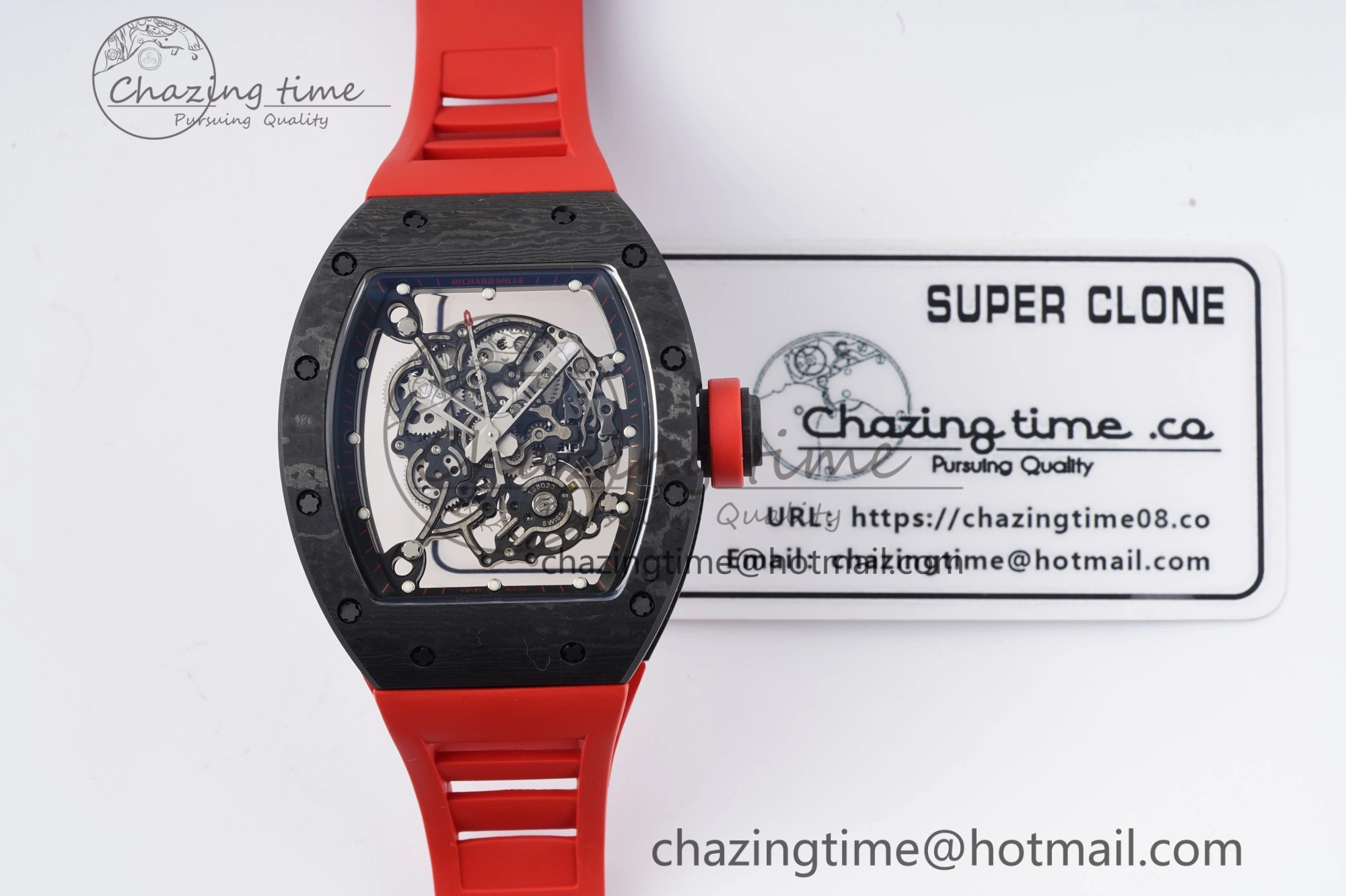 Thermal RM055 NTPT BBR Best Edition Skeleton Black Dial on Red Rubber Strap Clone RMUL2 V 9359