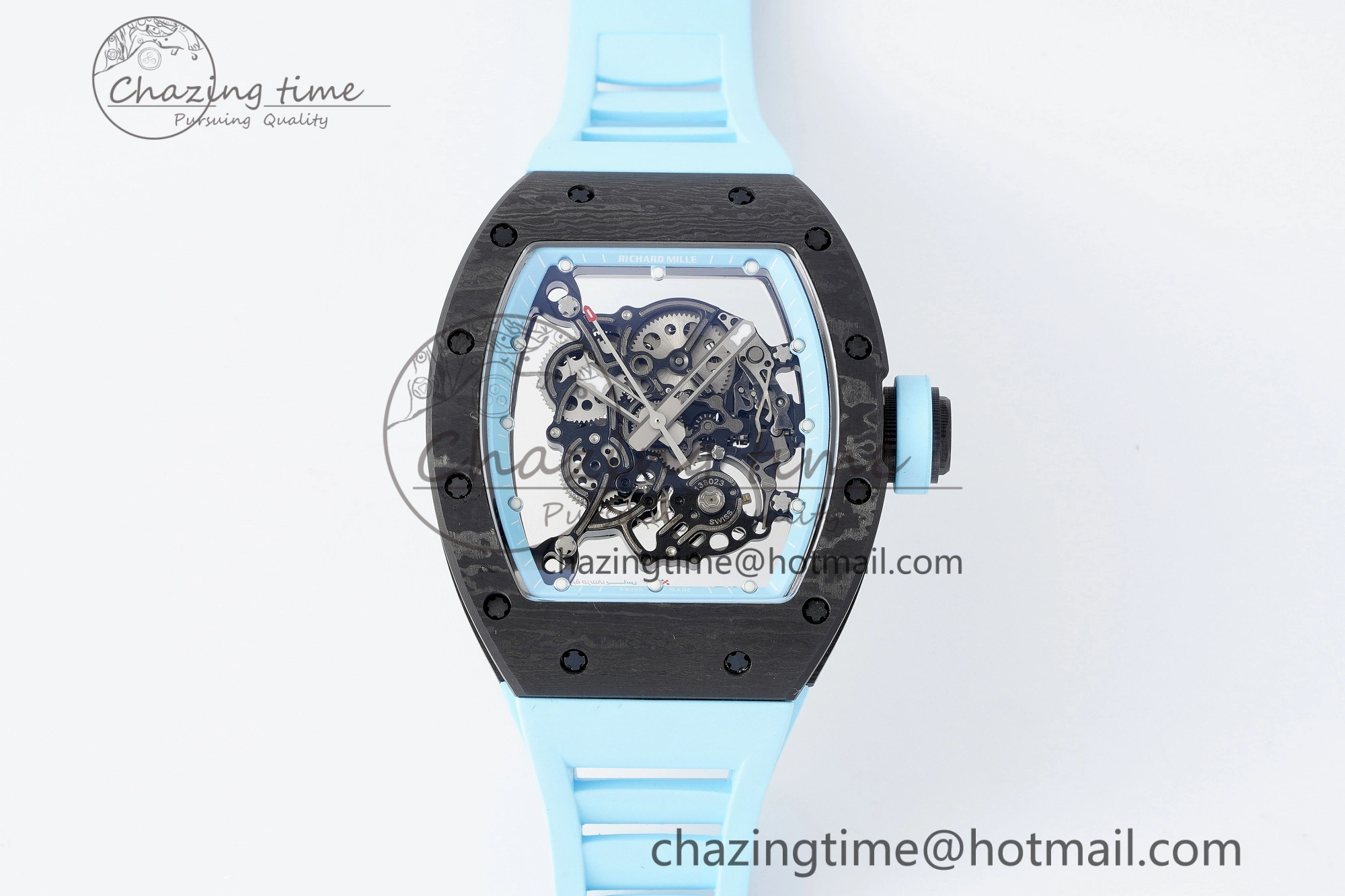 Neat RM055 NTPT BBR Best Edition Skeleton Blue Dial on Blue Rubber Strap Clone RMUL 9370