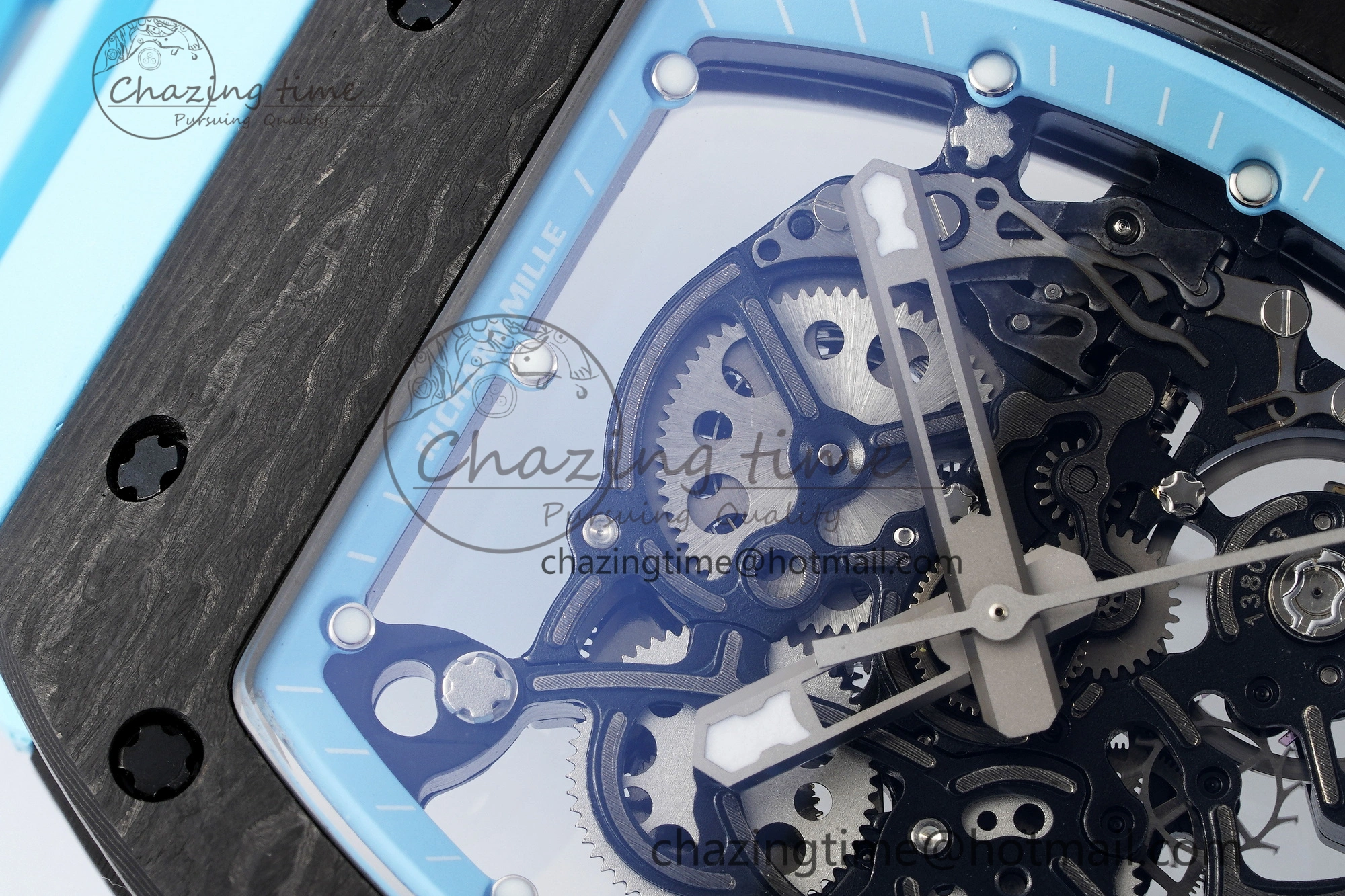 Neat RM055 NTPT BBR Best Edition Skeleton Blue Dial on Blue Rubber Strap Clone RMUL 9370